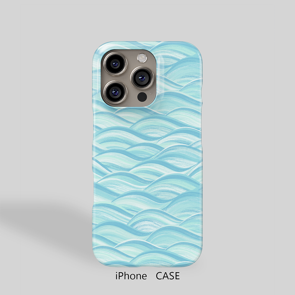 夏日波浪蓝色日系适用于iPhone16ProMax轻薄15适用于14苹果13手机壳12不掉色11环保可水洗硬壳散热半包保护壳