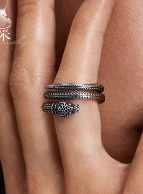 羿采气质925纯银戒指环机械蛇饰品银戒子潮男女个性INS冷淡风银饰