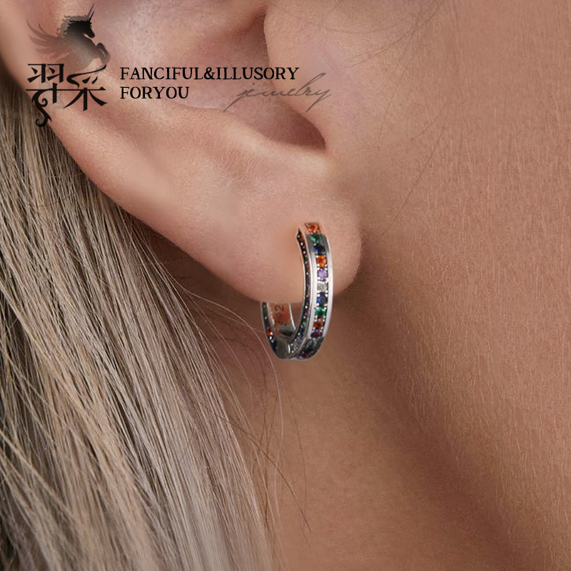 羿采个性男女彩钻纯银耳环