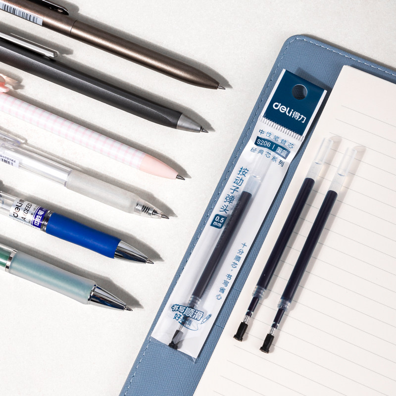 델리 S206 프레스 젤펜 리필 블랙 레드 블루 시그니처 펜 리필 부드러운 속건성 0.5 유니버셜