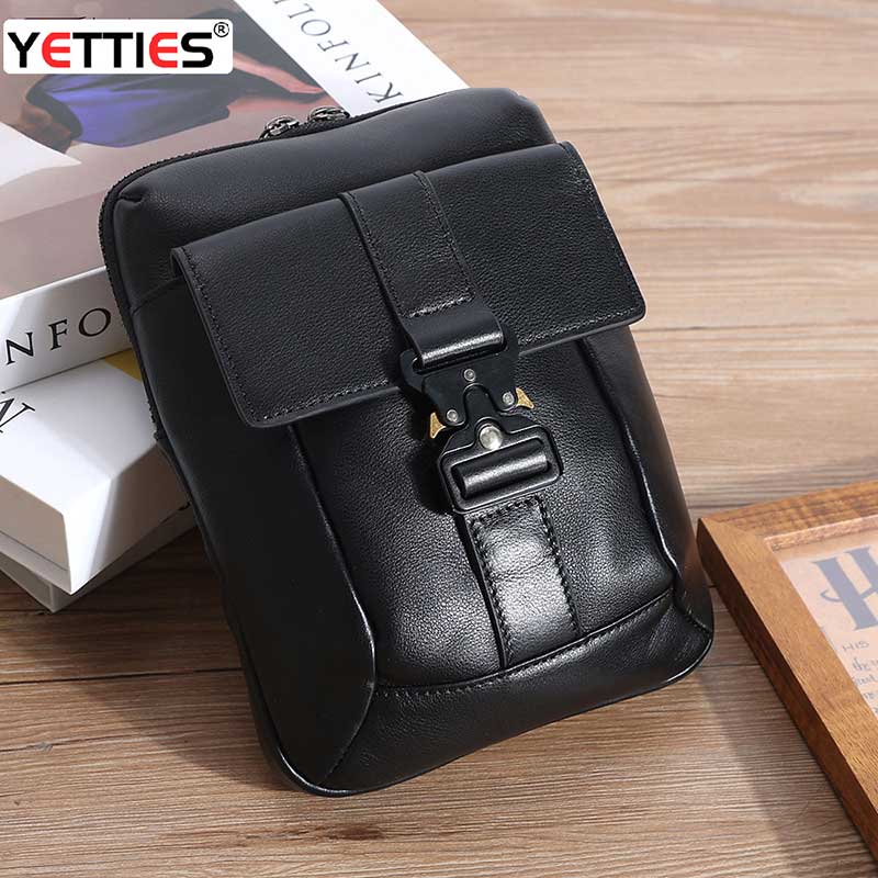 雅特仕头层牛皮锁扣男包