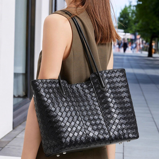 纯手工编织牛皮女包真皮时尚大容量托特包女士休闲通勤单肩手提包