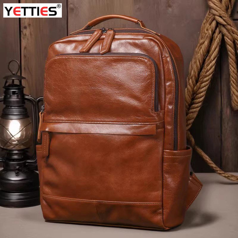 欧美复古头层牛皮男士旅行双肩包真皮电脑包软皮大容量背包手提包