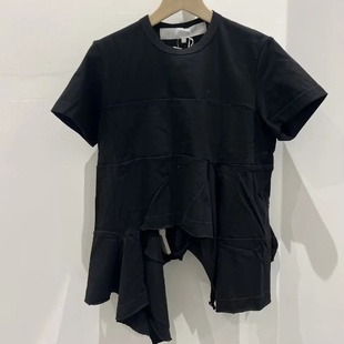 圓領T恤上衣女款 CDG 短袖 日系不規則結構拼接修身 KZYU 25春夏新款