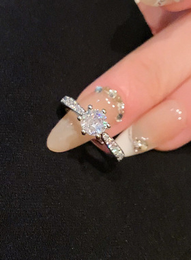 璀璨六爪锆石戒指女小众设计尾戒素圈戒指2024新款爆款开口食指