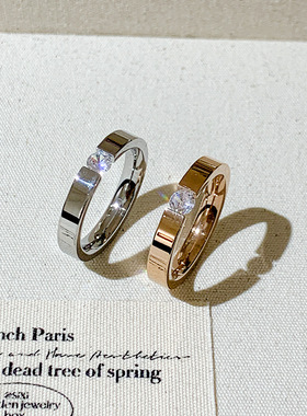 单钻锆石钛钢戒指女小众设计对戒素圈戒指女轻奢高级感尾戒食指环