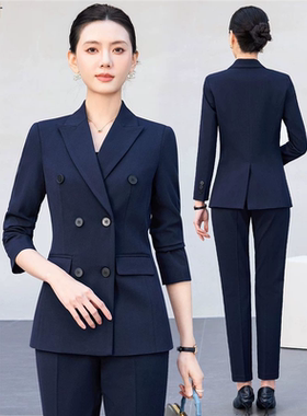 藏青色高级感西装外套女大学生公务员面试正装修身职业装西服套装