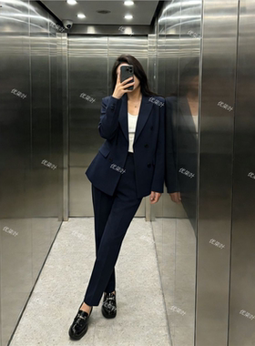 优柒叶黑色西装外套女春秋季职业面试正装工作服职场商务西服套装