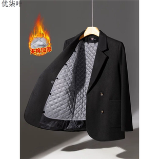 黑色毛呢西装外套女加厚冬季高级感职业通勤气质休闲夹棉西服大码