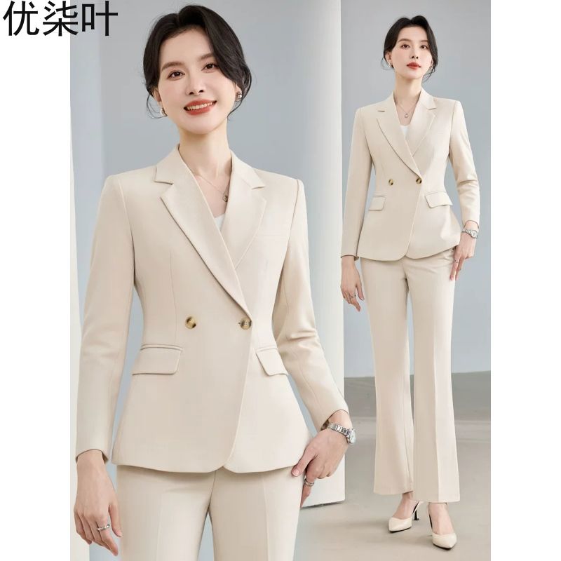 杏色西装套装女秋冬季新款气质高级感酒店经理工作服职业西服正装