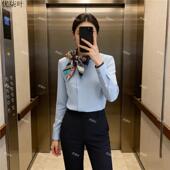 衬衣上衣 设计感小众系带蝴蝶结气质职业装 蓝衬衫 女职业套装