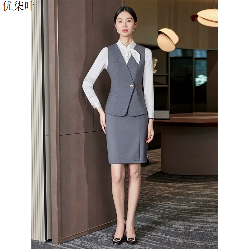 职业西装马甲套装女高级感商务通勤工装酒店前台珠宝店工作服马夹