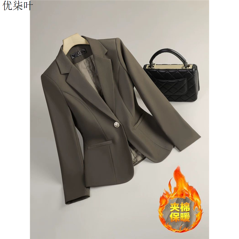 夹棉西装外套女秋冬季2025新款高级感小个子气质女士休闲西服上衣