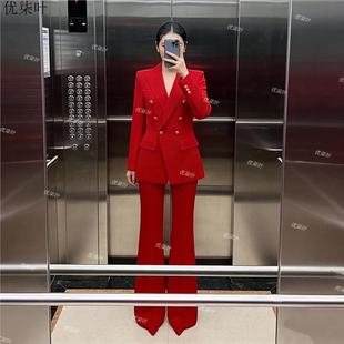 2026春秋红色职业西装套装女大学生公务员面试工作高级西服外套