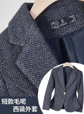 灰色羊毛毛呢西装外套女冬季加厚2025新款小个子短款气质休闲西服