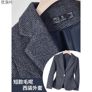 灰色羊毛毛呢西装外套女冬季加厚2025新款小个子短款气质休闲西服