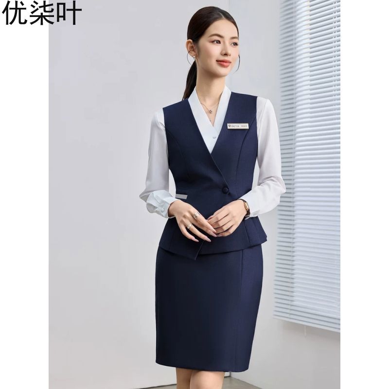 酒店前台接待工作服女高端职业马甲套装裙美业咨询师工装马夹制服图片
