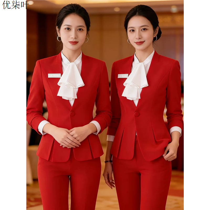 高级感红色西装套裙女修身年会晚宴职业正装酒会礼服西服外套工装