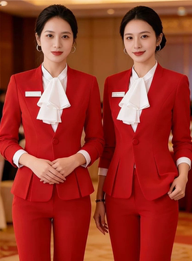 高级感红色西装套裙女修身年会晚宴职业正装酒会礼服西服外套工装