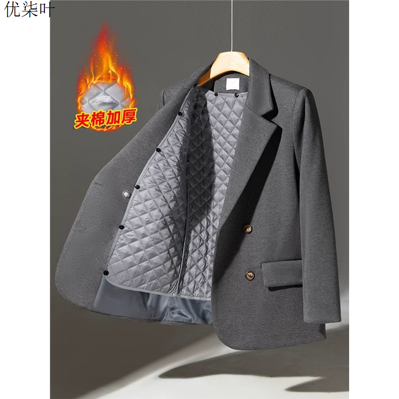 灰色毛呢西装外套女装冬季2025新款加厚夹棉休闲小个子高级感西服