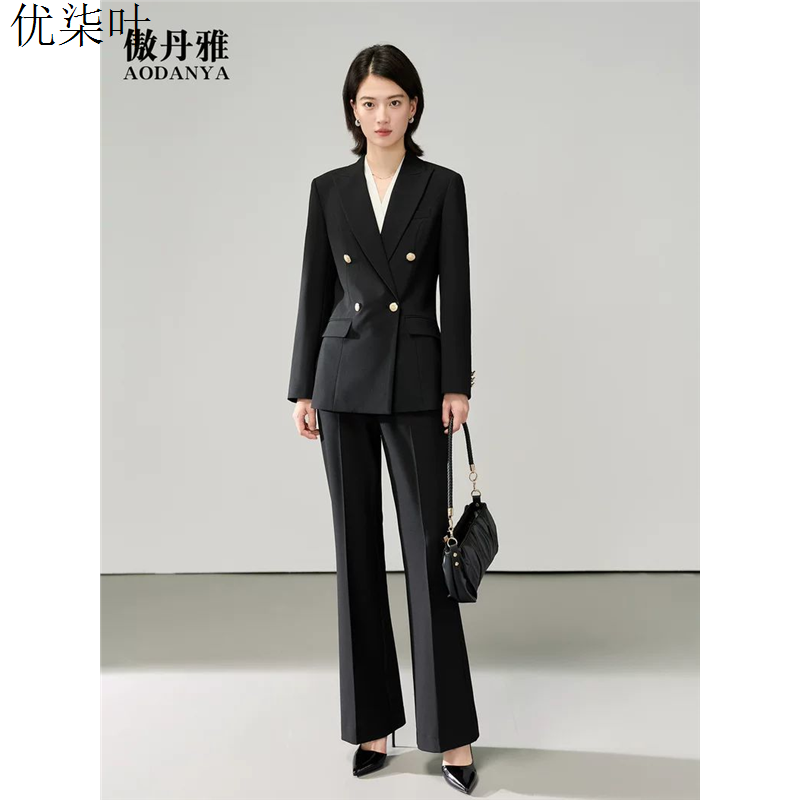 正装女套装大学生考公面试春秋新款黑色职业西装套装女西服