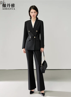 正装女套装大学生考公面试春秋新款黑色职业西装套装女西服