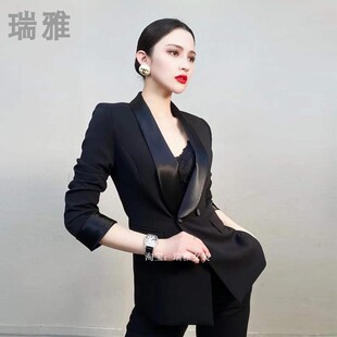 职业西服外套秋冬 女春秋2022新款 气质女神范正装 时尚 黑色西装 套装