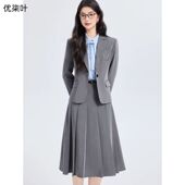 套装 面试通勤灰色长袖 女2026春季 职业装 小西服外套 新款 学院风西装