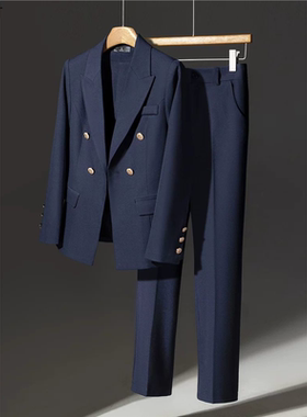 高级感藏青色西装套装女春秋职业大学生正装气质商务通勤西服外套