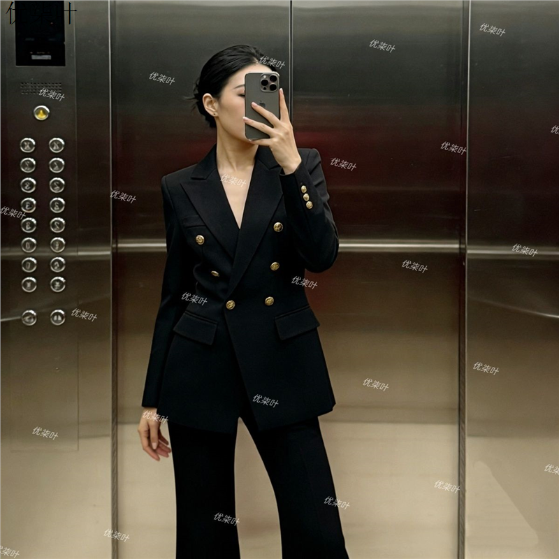 黑色西装套装女春秋新款电视台主持人晚会礼服正装司仪职业装西服