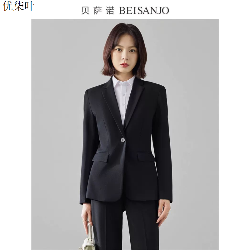 西装套装女职业正装大学生面试高级感修身黑色女士西服外套