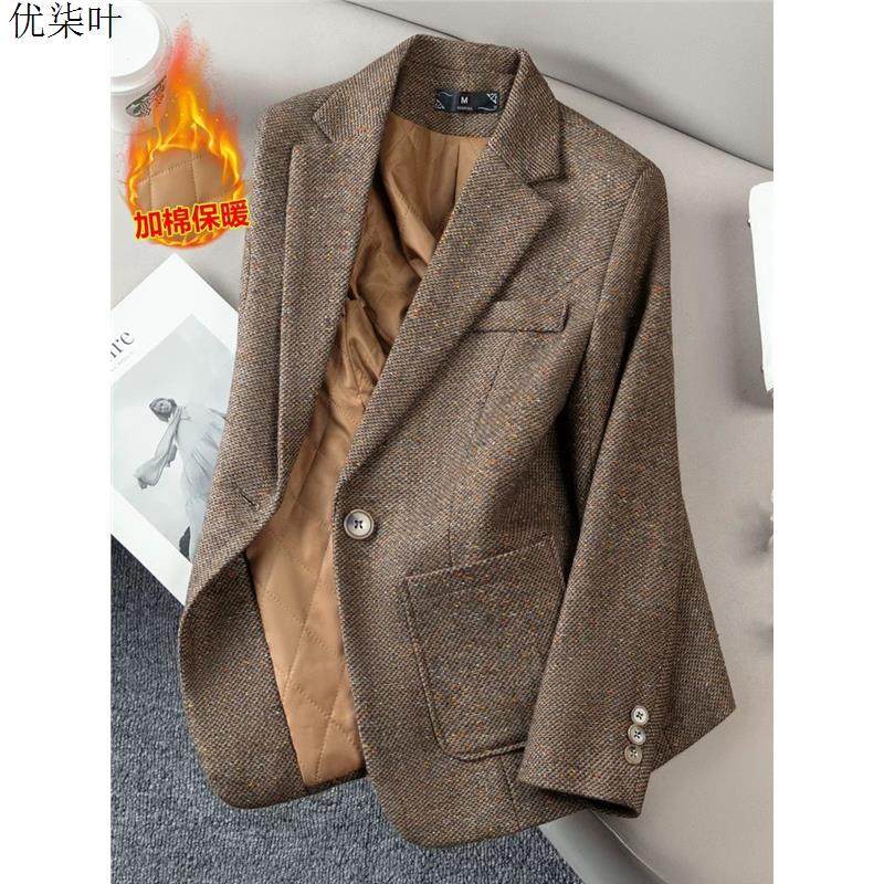 羊毛西装外套女士秋冬季加棉休闲高级感气质加厚毛呢小西服小个子