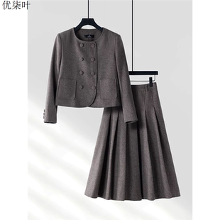 短款小香风外套女毛呢职业套装裙两件套小个子穿搭一整套2025新款
