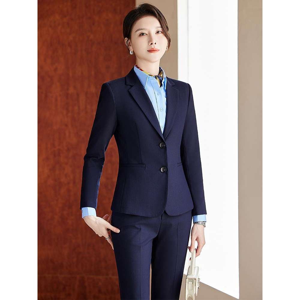 黑色西装套装女春秋公务员面试正装修身小西服外套职业气质工作服