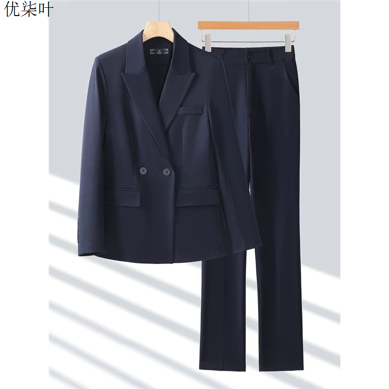 藏青色职业西装外套女大学生考公务员面试正装小个子收腰西服套装