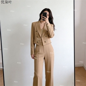 职业西服套装 高级感气质名媛小个子短款 外套女春秋新款 卡其色西装
