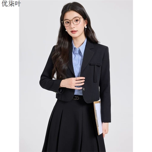 职业西装套装女大学生面试正装通勤高级感小个子短款黑色西服外套