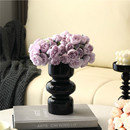 简约现代中古玻璃花瓶摆件客厅餐桌黑色仿真花插花创意高级感饰品