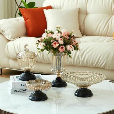 欧式水晶玻璃果盘中古装饰摆件