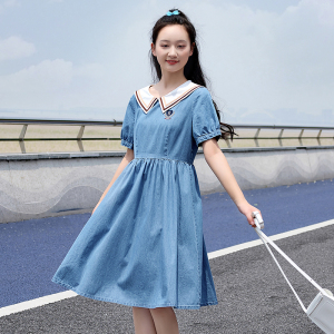 少女连衣裙中学生牛仔裙大童夏装新款初中生裙子高中生学院风女装