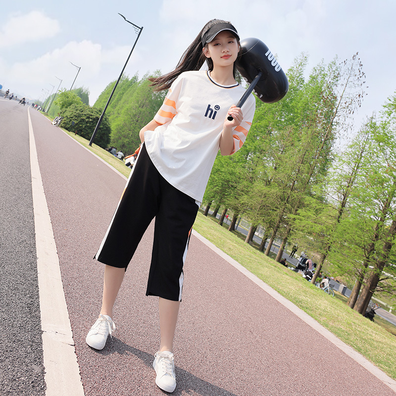 初中生女套装棉t恤运动装少女中学生两件套高中生休闲运动裤夏装