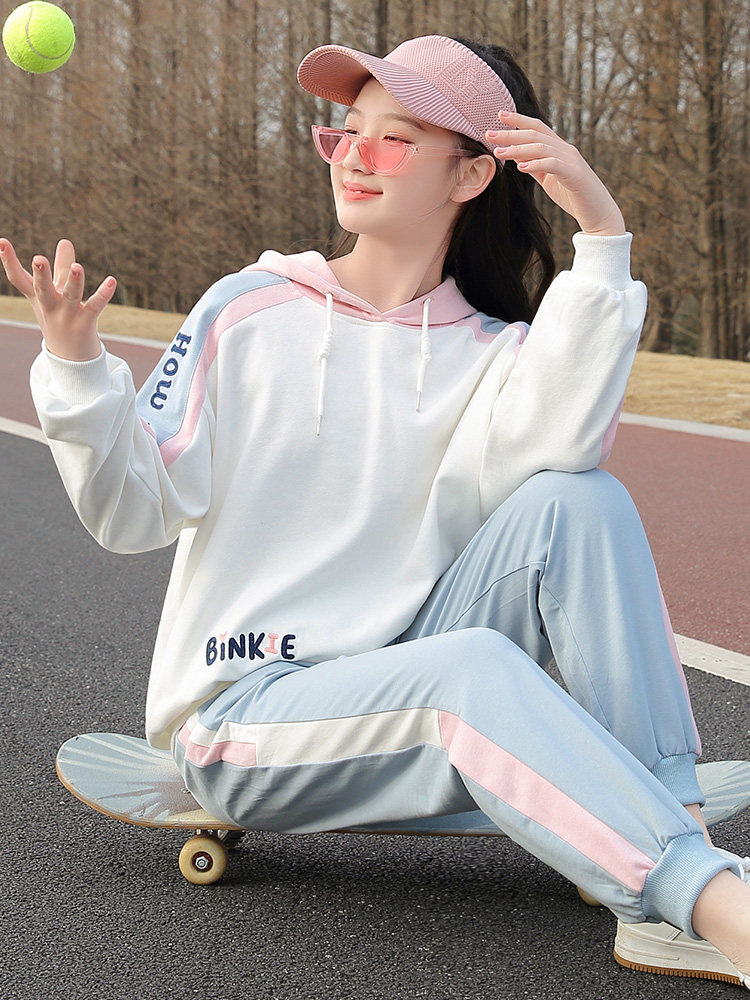 중학생 봄 가을 스포츠 및 레저 정장 고등학생 중학생 및 소녀 2023 새로운 느슨한 한국식 스웨트 셔츠