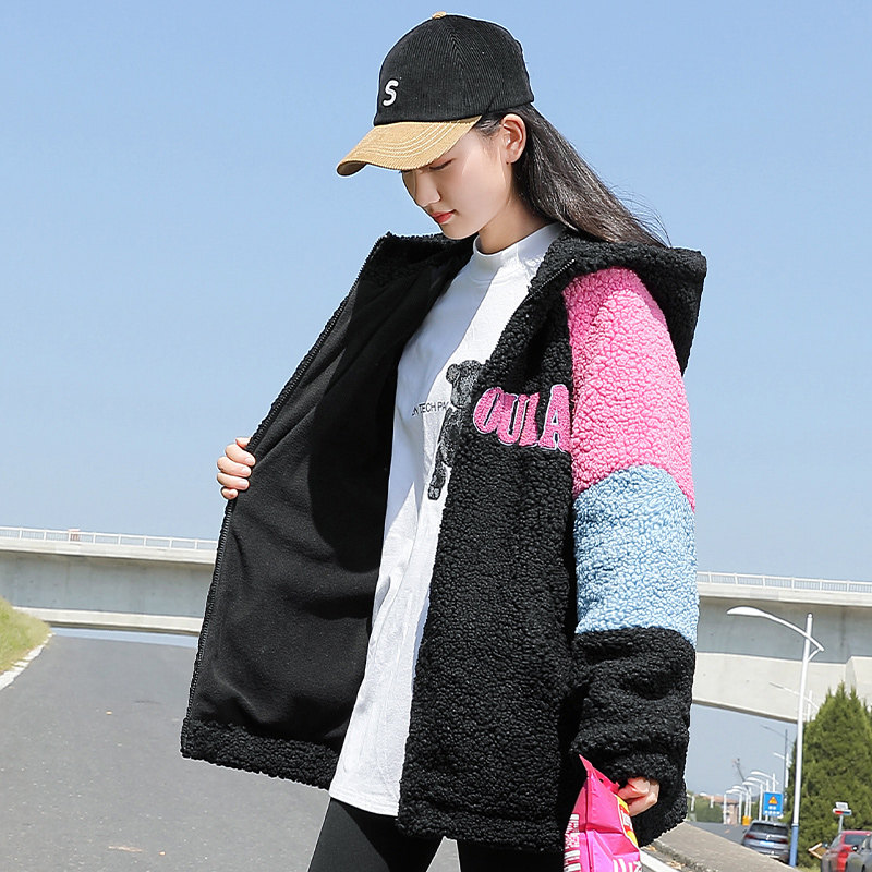 少女羊羔毛外套女中学生羊羔绒外衣高中生秋冬季毛呢加绒加厚新款