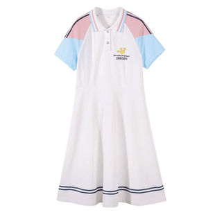 少女连衣裙夏装初中学生polo领大童女孩裙子高中生学院风长款韩版