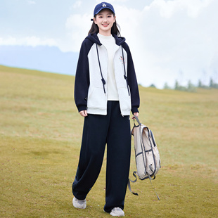 中学生上衣两件套2025少女休闲裤 初中生秋冬装 外套女卫衣抓绒套装