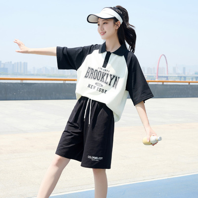初高中女学生polo衫领宽松短袖