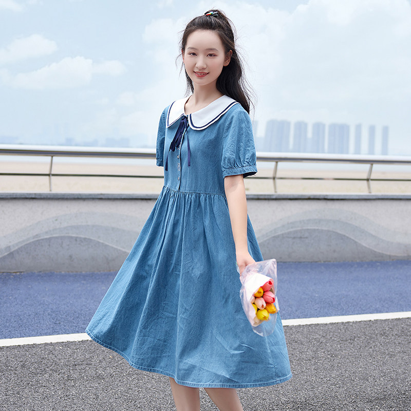 少女牛仔裙白色生夏装中学生大童新款高中生学院风