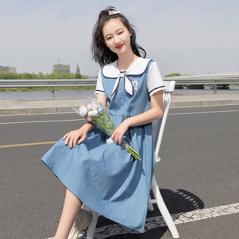少女连衣裙中学生牛仔裙大童夏装新款初中生裙子高中生学院风女装