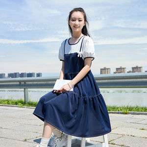 少女雪纺裙背带连衣裙中学生夏装15岁2026夏季新款初中生裙子高中