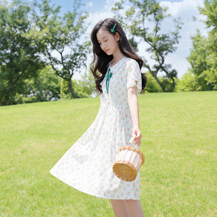 少女连衣裙娃娃领高初中学生夏装大童12岁女孩碎花长裙子夏季过膝